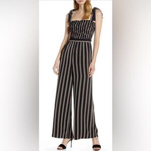 ALI & JAY Smocked Bodice Jumpsuit Size Small  Stripe‎ - Sleeveless Wide Leg